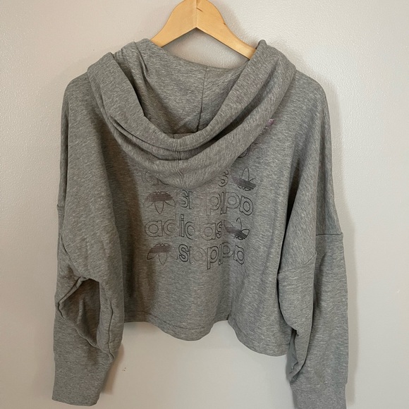 Adidas Grey and Silver Trefoil Cropped Hoodie - Picture 4 of 9